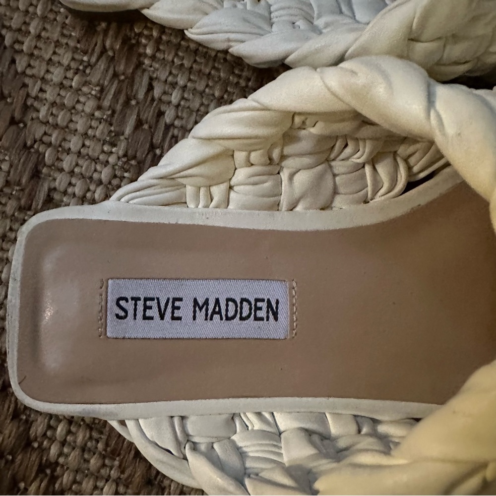 Steve Madden white Marina Braided Square-Toe open toe sandal Slides wome… - Picture 4 of 5